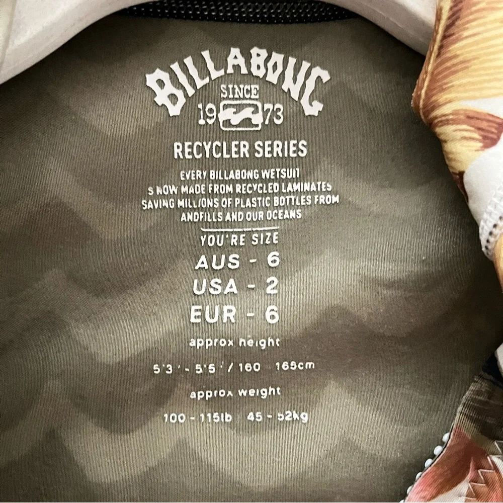 Billabong Tropical Surf Capsule "Peeky" 1mm Wetsuit Jacket Canvas Neo 2 - Picture 7 of 8